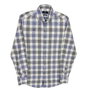 Hugo Boss Slim Fit Dress Shirt Plaid "Jason" Cotton Blue 38 15 Small